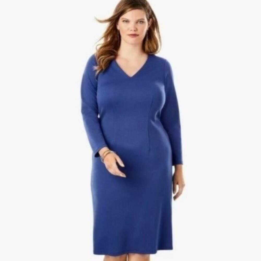 NWOT Roaman's Ultimate Ponte Sheath Dress - Ultra Blue - Size 12W